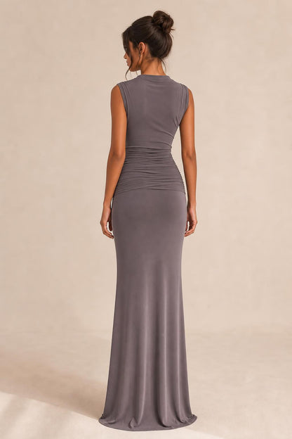 Back view of charcoal maxi dress