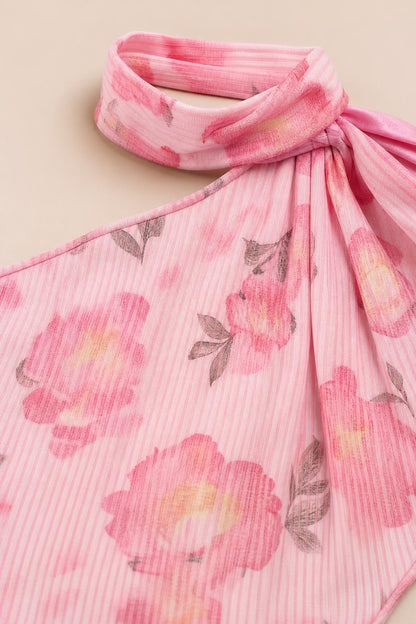 Close-up of fabric texture and choker neckline detail