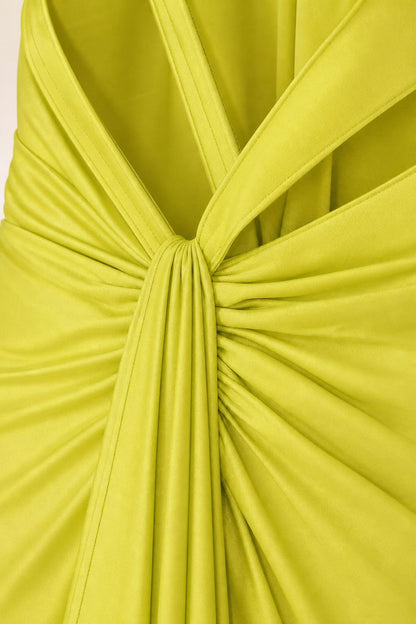 Close-up detail of back ruching and strap construction