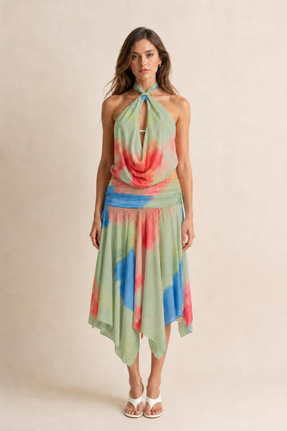 Front view of green tie-dye color variant